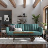 Novogratz Brittany 82 Inch Futon Sofa Bed, Upholstered Couch Sleeper with Tufted Back, Mid-Century Modern, Teal Novogratz