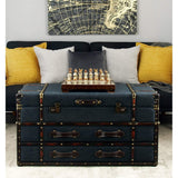 Traditional 21 X 40 Inch Wooden Trunk Style Coffee Table by Blue Rectangle Faux Leather Wood Finish WoodArtSupply