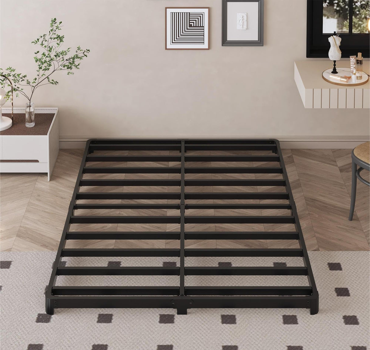 Likelalaso 3 inch Low King Size Bed Frame with Rounded Corner, Heavy Duty Metal, Easy Assembly, Noise Free, Black Likelalaso