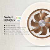 Orison Ceiling Fans with Lights and Remote- 22.4 in Smart Low Profile Bladeless Ceiling Fans with Alexa/Google Assistant/App Control 6 Speed Color Changing Ceiling Fan LED-RGB Back Ambient Light Orison