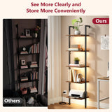 Tajsoon 5-Tier Ladder Shelf with LED Light, Wall Mounted Ladder Bookshelf with Metal Frame, Wall Ladder Bookshelf for Living Room, Bedroom, Office, Rustic Brown Tajsoon