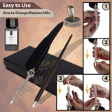 Trustela Calligraphy Set for Beginners, Wooden Dip Pen, Feather Quill, 19 Nibs, Ink Set, Gift Box Trustela