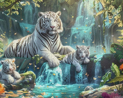 LAENAKR White Tiger Waterfalls Funny DIY Paint by Numbers Painting with Kits Wall Art Hanging Decor No Framed for Adults Beginner 40x50cm