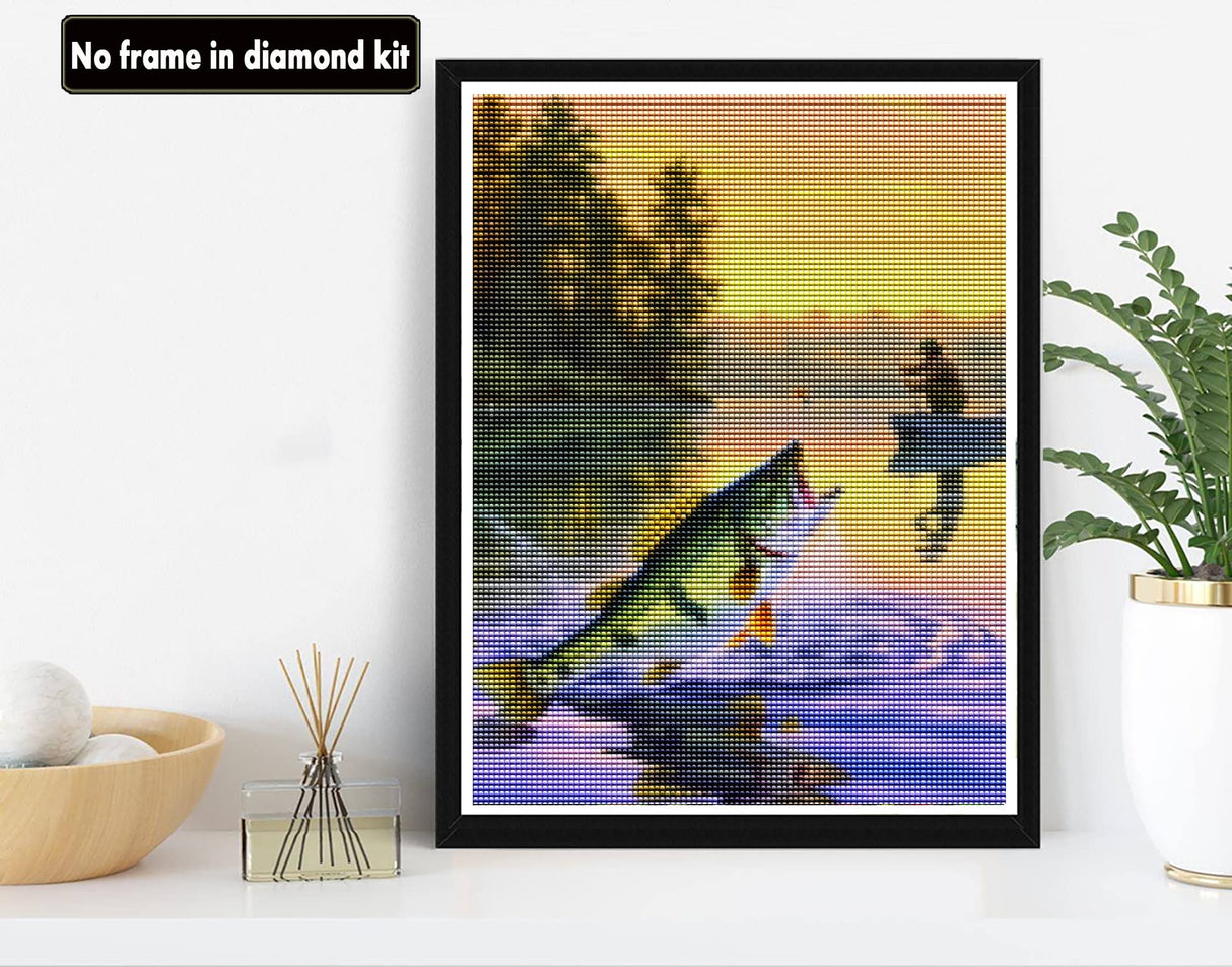 VAIIEYO Diamond Art Kits for Adults Fish, Diamond Painting Fishing Animal Full Drill Round Rhinestone Craft Canvas for Home Wall Decor Gift 12x16 inch VAIIEYO
