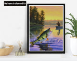 VAIIEYO Diamond Art Kits for Adults Fish, Diamond Painting Fishing Animal Full Drill Round Rhinestone Craft Canvas for Home Wall Decor Gift 12x16 inch VAIIEYO