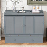 Merax Queen Murphy Bed Cabinet with Storage Drawers, Chest Cube Bed for Guest Room, Built-in Sockets & USB Ports, for Home Office or Small Bedroom, Grey Merax