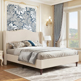 Koorlian King Size Upholstered Platform Bed with 51" Wingback Headboard - Retro Beige Design, No Box Spring Needed koorlian
