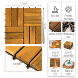 AN68 Pack of 10 Deck Tiles - 12"x12" Interlocking Natural Solid Acacia Wood for Outdoor & Indoor, Patio Garden, Balcony, Poolside - Golden Teak Color AN68