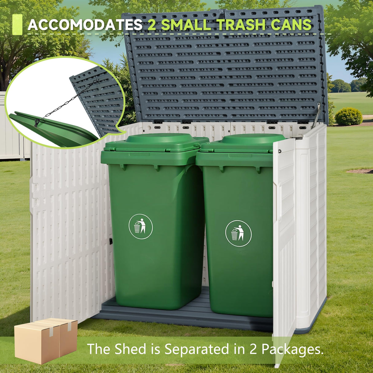 Devoko Resin Outdoor Storage Shed, 34 Cu Ft Outdoor Storage Cabinet Without Shelf, Waterproof, Double Locks, Resin Storage for Trash Can, Garden Tools, Pool Supplies (Beige) Devoko