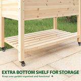 MUPATER Raised Garden Bed Planter Box with Four Wheels and Legs for Herbs and Vegetables, Elevated Garden Bed with Drainage Holes for Outdoor Indoor, Natural Wood MUPATER