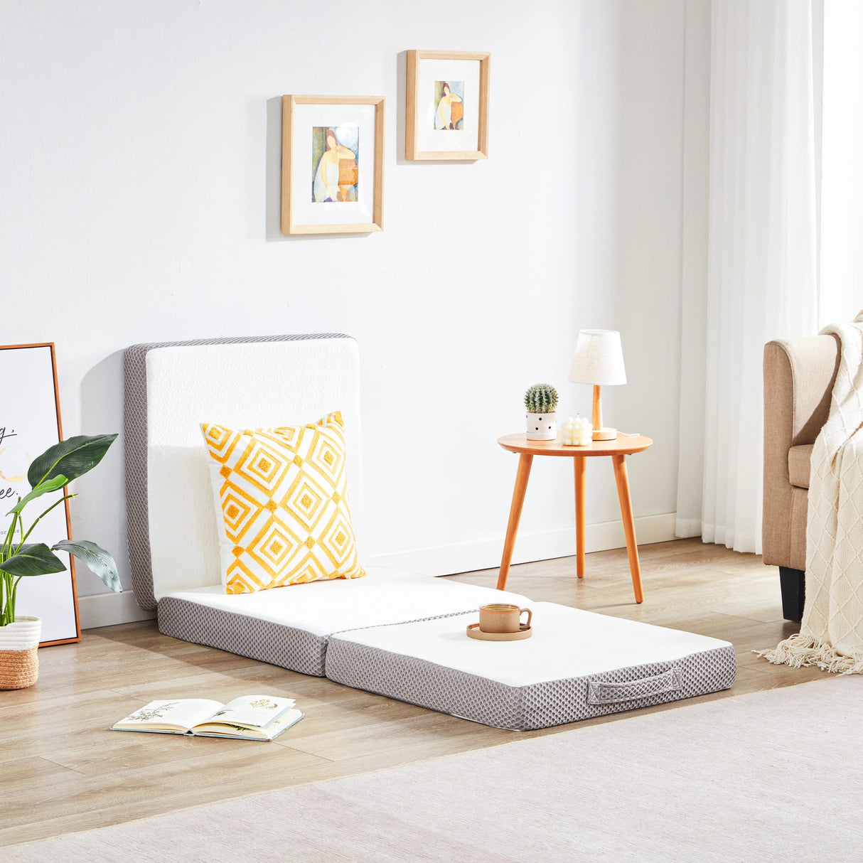 Kingfun Memory Foam Folding Mattress, 4 Inch Gel-Infused Foldable Floor Mattress, Breathable Tri-fold Mattress Topper with Cover, Soft Folding Foldable Portable Floor Guest Bed (Single) Kingfun