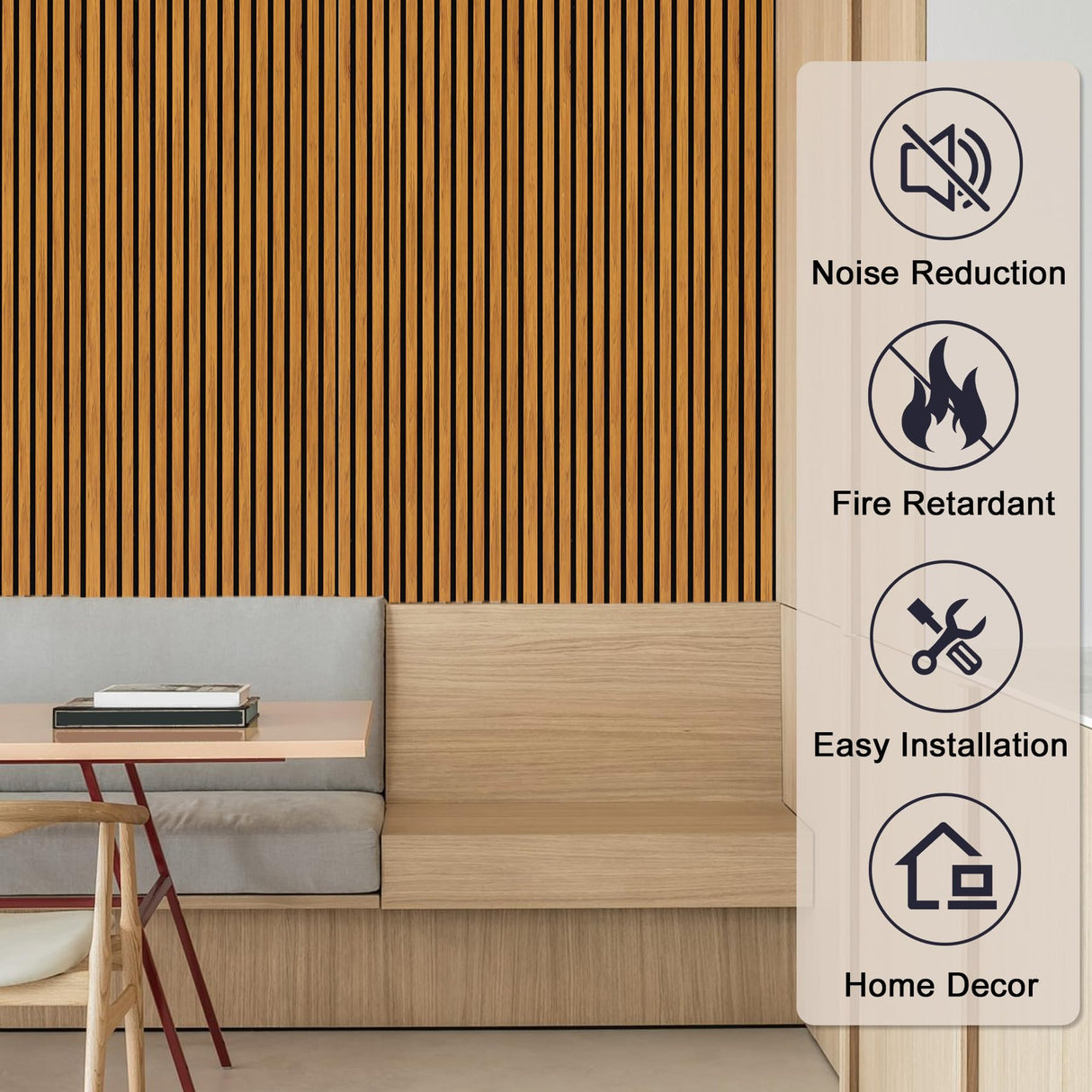Gaahing 2 Pack Wood Finish Accent Wall Panels, 3D Slat Acoustic Paneling for Recording Studio, Office, Living Room Interior Decoration (Natural Walnut, 48"L x 24"W) Gaahing