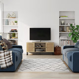 Nathan James 74101 Mina Modern TV Stand, Entertainment Cabinet, Media Console with a Natural Oak Wood Finish and Matte Black Accents with Storage Doors for Living Room or Media Room, Oak/Black Nathan James