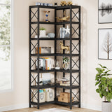 Tribesigns Modern 7-Shelf Corner Bookshelf with Metal Frame in Black Tribesigns