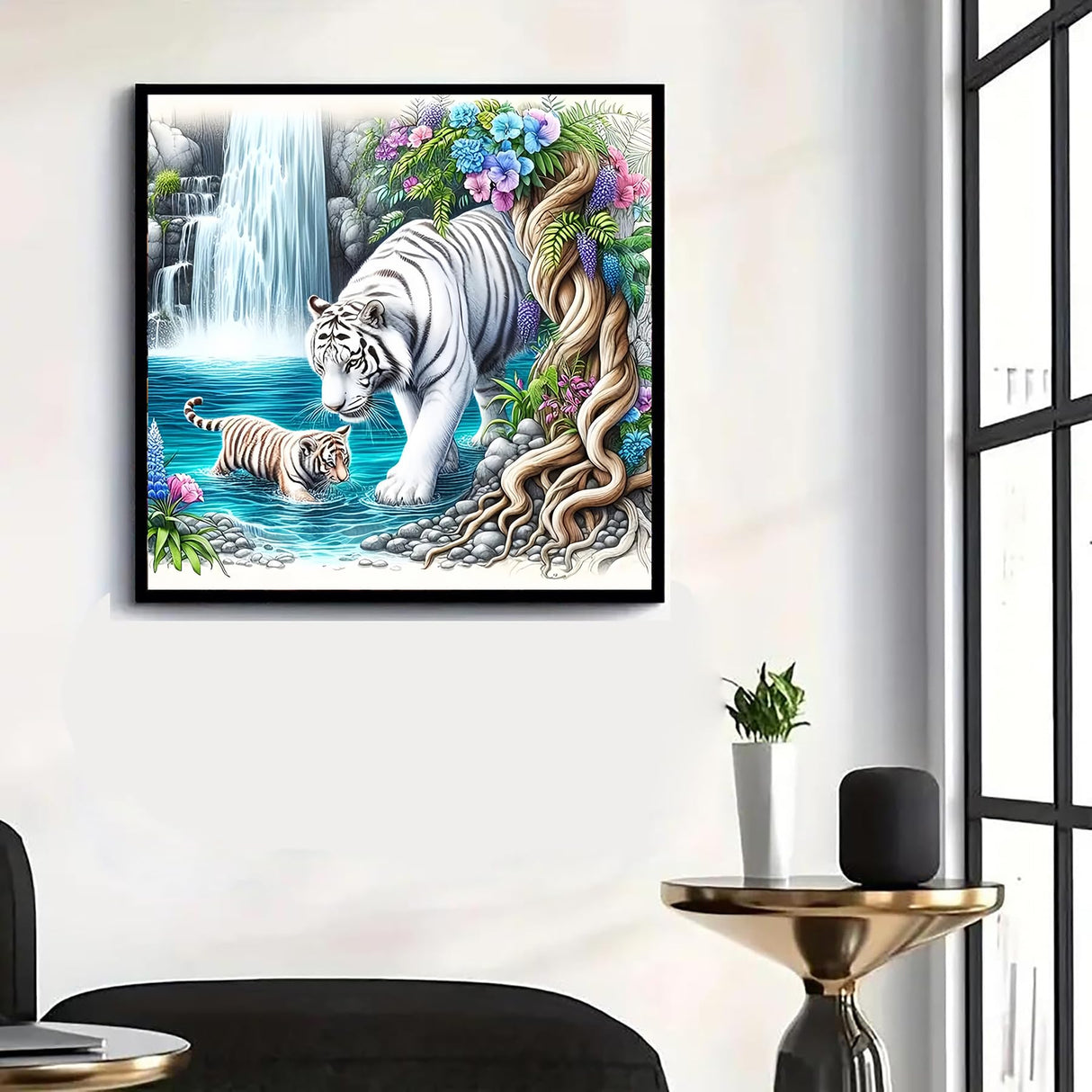 GXGLLPZBY 5D Diamond Paintings Kits for Beginners, Tiger Diamond Arts Kits for Adults, DIY Waterfall Paint by Diamonds, Full Drill Dot Gem Art Painting Kit for Home Wall Decor 13.8x13.8inch GXGLLPZBY