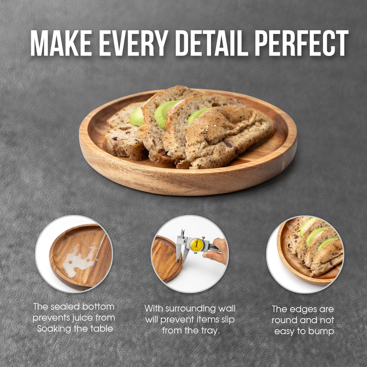 Kitchen Dinner Plate Set of 4, James.F 6.7” Small Round Acacia Wooden Serving Tray and Plates for Coffee, Tea, Snacks, Deserts, Appetizer, Wood Candle Holder Tray Home Decor, Table Centerpieces JF JAMES.F