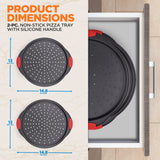 NutriChef 2-Piece 13-Inch Nonstick Pizza Tray, Round Carbon Steel Non-Stick Pizza Baking Pan with Perforated Holes, Premium Bakeware Pizza Screen with Silicone Grip Handles, Dishwasher Safe, NCBPIZX2 NutriChef