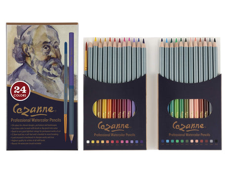 Cezanne Watercolor Pencil Set of 24 - Professional Artist Quality Soft Core Leads for Watercolour Painting, Coloring, Drawing, Layering, Blending, Shading, Use Wet or Dry Cezanne