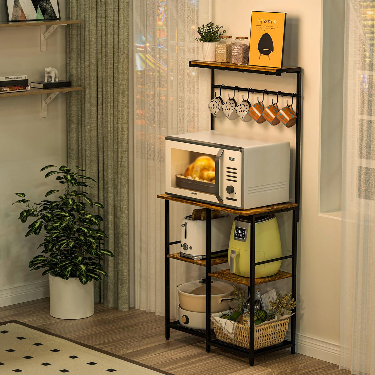 Honkazita Kitchen Bakers Rack 23.6 Inch Length With 6 Tiers Zoned Storage Design Coffee Bar Station Microwave Stand Kitchen Rack Honkazita