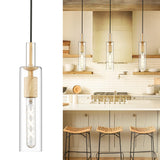 AUTELO 1-Light Pendant Lights - Vintage Pendant Lights Kitchen Island, Light Wood Grain Hanging Light with Clear Cylinder Glass, Pendant Light Fixtures for Kitchen Island Dining Room Bathroom H3875 LW AUTELO