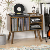 Forevich Record Player Stand Table with Vinyl Storage Holder Large Turntable Record Stand with Power Outlet Holds Up to 220 Albums Display Shelf Cabinet with Wood Legs for Living Room Rustic Brown Forevich