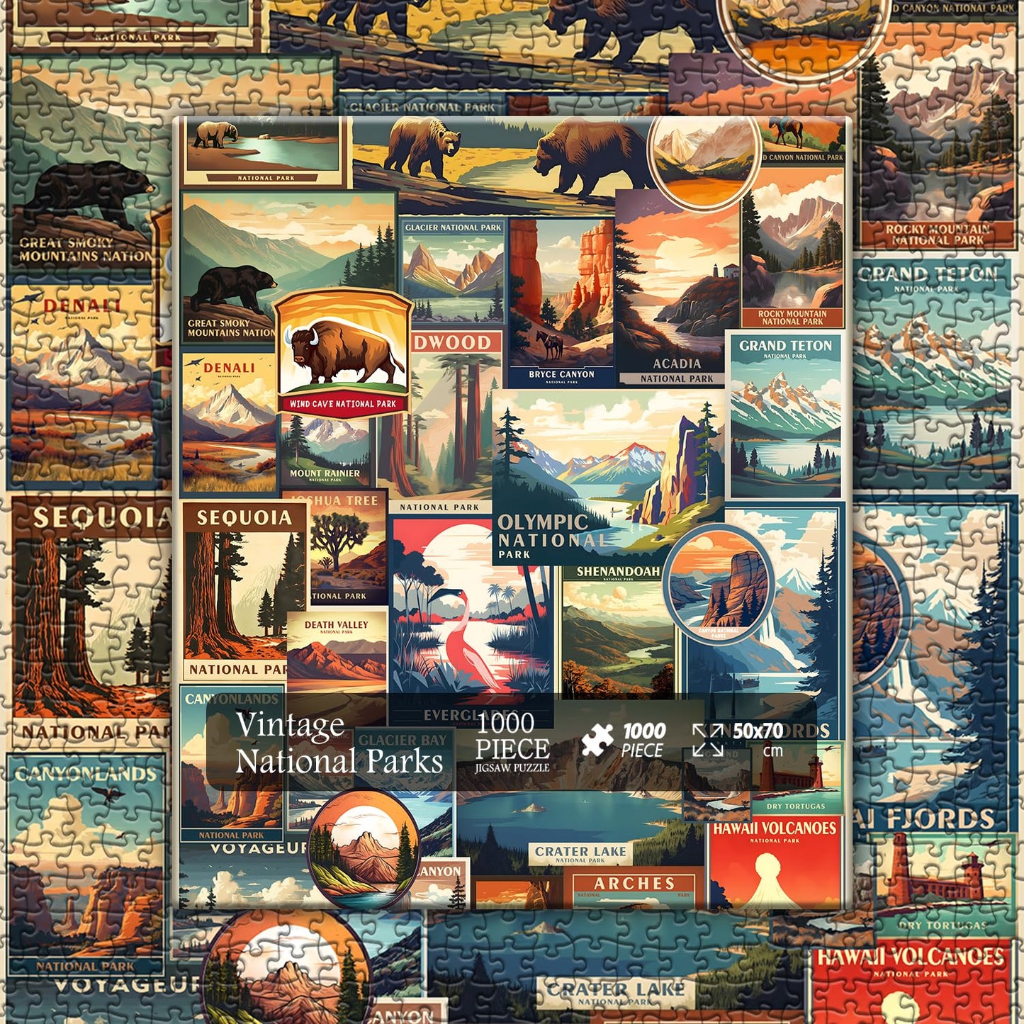 Vintage National Parks Puzzle for Adults 1000 Pieces, Travel Poster Landscape Puzzle Including Yellowstone Zion Acadia Yosemite, Nature Jigsaw Puzzles Scenery Mountain Scene