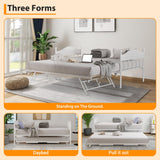 GAOMON Twin Daybed with Trundle, Sturdy Metal Foldable Bed Frame, Metal Double-Sized Sofa Bed, Heavy-Duty Steel Bed Frame, Suitable for Living Rooms, Bedrooms and Guest Rooms, White GAOMON