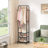 Kaitiemoo Heavy Duty Clothing Rack With Wheels,Modern Garment Rack With 3 Metal Shelves, 71.8Inches Display Rack For Hanging Clothes, Hanging Rod For Small Space,Black Kaitiemoo