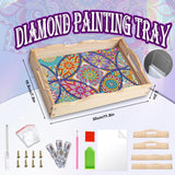 EWJRNSF Diamond Art Kits for Adults Wooden Serving Trays with Handles, 5D Diamond Painting Big Gem Arts and Craft Gifts Trays Decor Gift Home Decor 7.8x11.8 Inches Mandala A EWJRNSF
