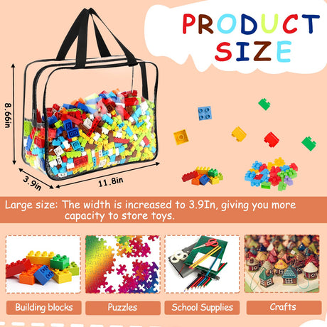 6 Packs Large Toy Storage Bags with Labels, Reusable Clear PVC Board Game Storage, Travel Waterproof Organizer Bags with Zipper for Building Blocks, Puzzle, Kids Books OPELETNNT