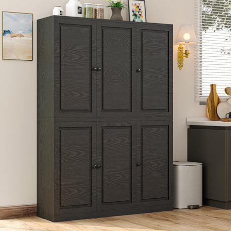 IRONCK Kitchen Pantry Storage Cabinet 47.2" W x 69" H, 6 Doors Large Storage Modern Food Pantries with 8 Shelves and Door Rack, Cupboard for Living Room Dining Room, Black IRONCK