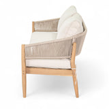 Christopher Knight Home Katarina Patio Acacia Wood Loveseat Furniture, Outdoor Loveseat Sofa with Comfy Fabric Cushions, 2-Seater Sofa with Handwoven Rope Backrest for Garden, Light Brown+Beige Christopher Knight Home