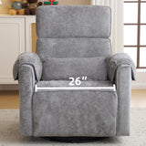 Rhevoy Oversized Power Recliner Chair, 26" Extra Wide Swivel Rocker Recliner with Adjustable Headrest, Chenille Glider Rocking Nursery Chair with Overstuffed Armrest, USB Ports, Grey Rhevoy