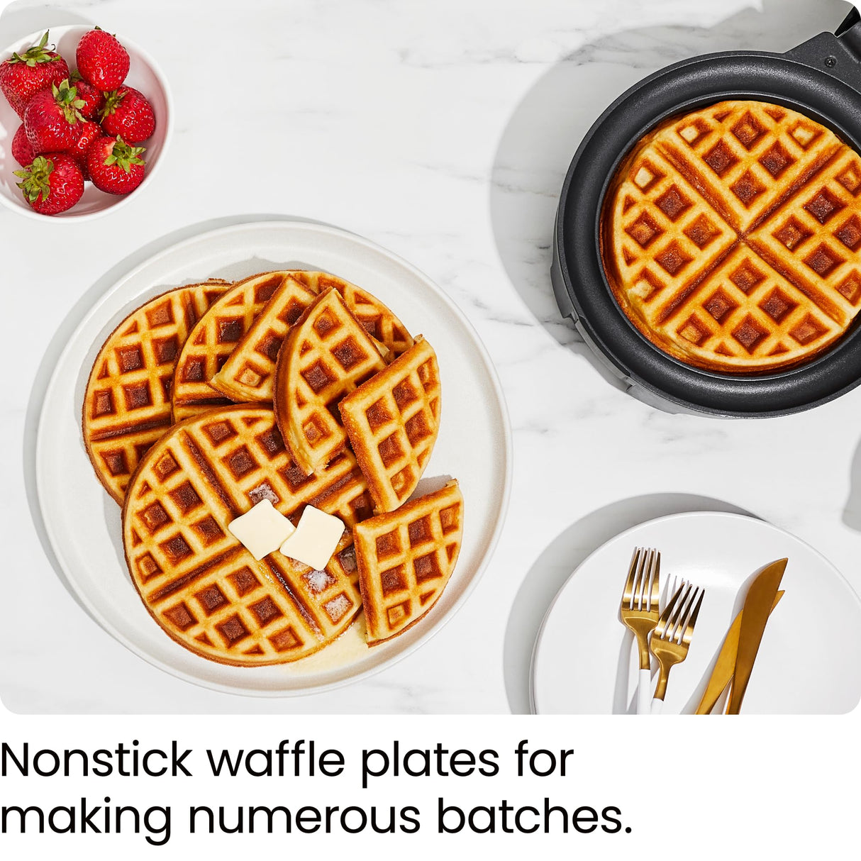 Chefman Anti-Overflow Belgian Waffle Maker w/Shade Selector, Temperature Control, Mess Free Moat, Round Iron w/Nonstick Plates & Cool Touch Handle, Measuring Cup Included, Black Chefman