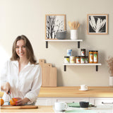 RICHER HOUSE Floating Wall Shelves, Rustic Wood Bathroom Shelves Set of 2, Farmhouse Style Shelf for Décor, Hanging Bedroom, Storage, Kitchen, Living Room - White RICHER HOUSE