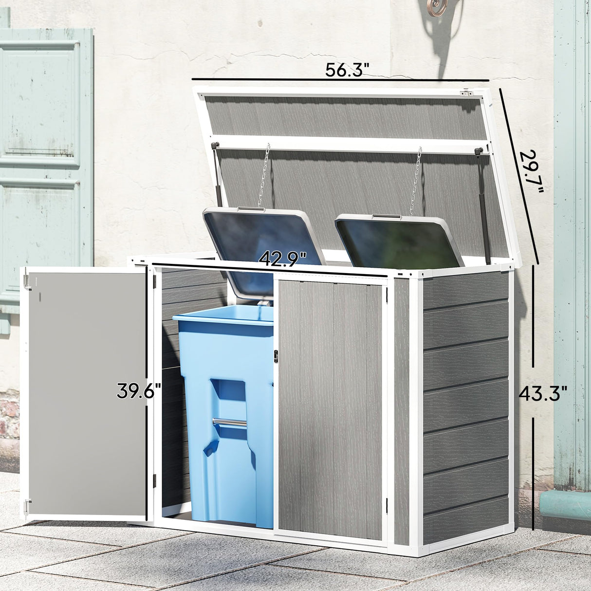 Outsunny 41 Cu. Ft. Outdoor Storage Shed with Chain Lid, Waterproof Outdoor Horizontal Trash Can Storage with Lockable Storage Box for Trash Cans, Garden Tools, Gray Outsunny