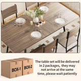 Qsun 63” 7-Piece Dining Table Set for 4-6 People, Extendable Kitchen Table Set with 6 Chairs, Dining Room Table with Metal Frame and Solid MDF Wood Board for Kitchen, Grey Qsun