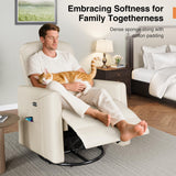 Welzona Power Swivel Rocker Recliner, 360° Swivel Nursery Rocking Chair, PU Leather Glider Rocking Recliner, Infinite Position Electric Chair for Adults with USB Port for Living Room, Beige White Welzona