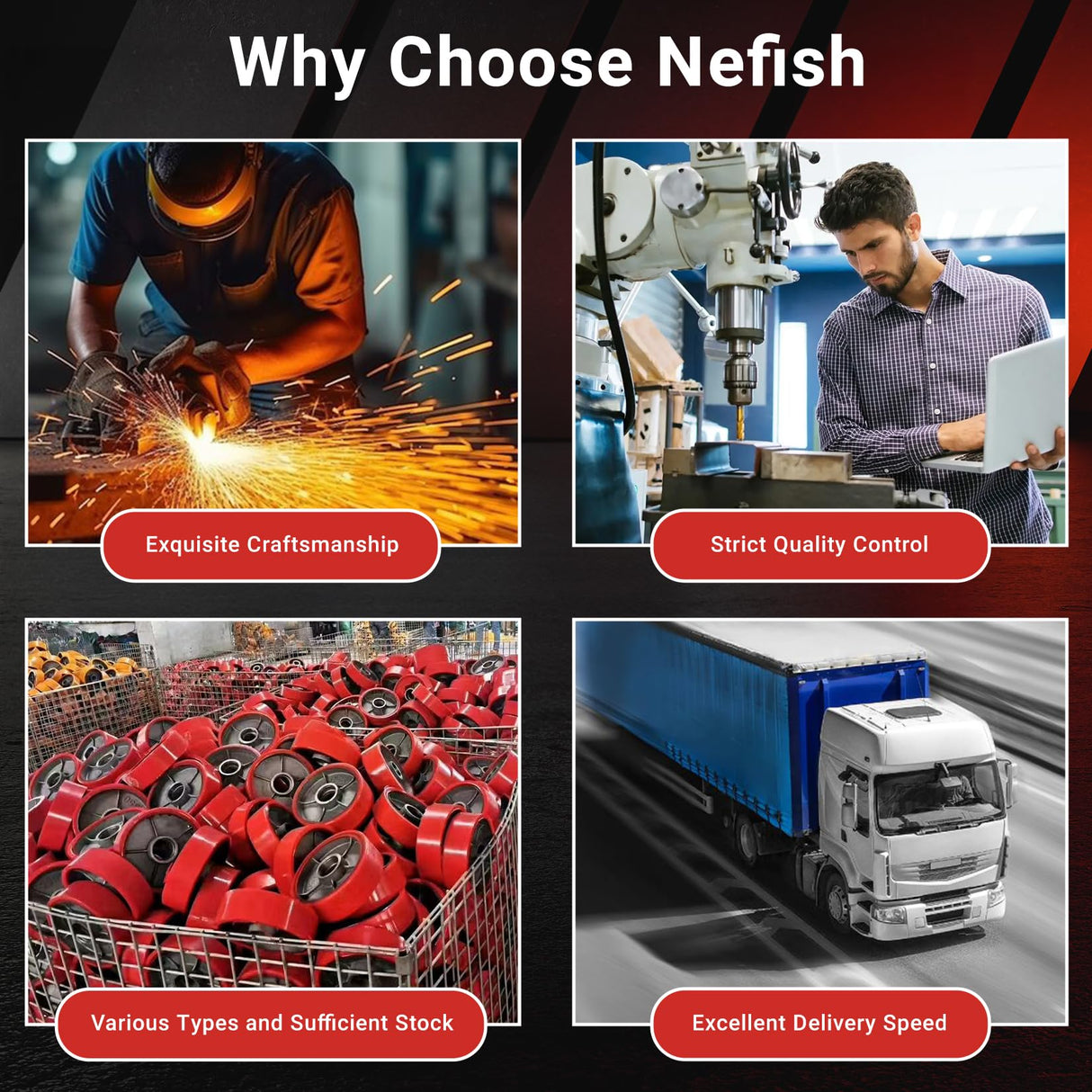 Nefish 8 Inch Heavy Duty Industrial Grade Casters Wheels, Aluminum Core PU Castor Set of 4, Durable Plate Swivel Casters with Brake 6000 LBS, Anti-Corrosion Wheels for Industrial, Equipment Nefish