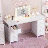 White Vanity Desk No Mirror - 47 Inch White Office Computer Desk with 8 Fabric Drawers on Both Sides for Girls, Makeup Work Writing Study Desks, Vanity Table No Mirror for Bedroom DLisiting
