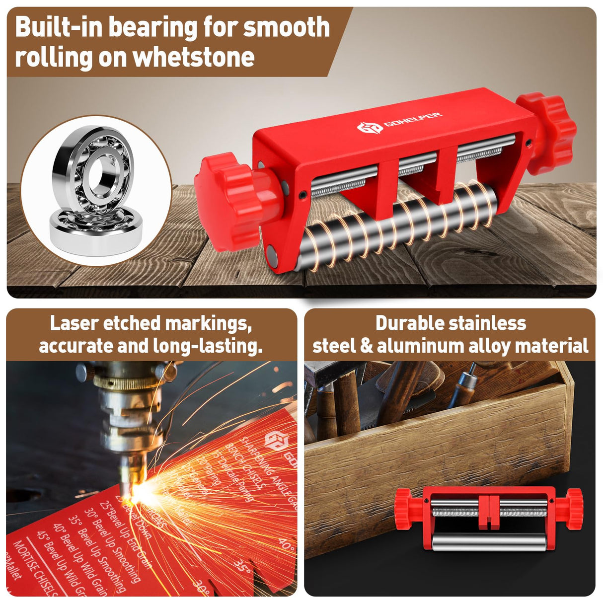 Chisel Sharpening Jig with Diamond Sharpening Stone 400# 1000# Grit, Wood Honing Guide for Chisels and Planes Width 0.1" to 2.8" with Sharpening Angle Fixture, Angle Gauge from 10° to 45° Gohelper