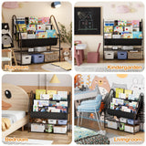 aboxoo Kids Bookshelf Freestanding Bookcase for Children Room, 32 in Book Shelves with 4 Deep Pockets Toy Organizer Large Stable Book Unit Storage for Bookstore Library Living Room,Black aboxoo