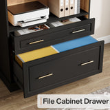 Tribesigns 5-Shelf Bookcase with File Cabinet Drawer, 72" Tall Bookshelf, Modern Free-Standing Wood Bookcase, Large Open Display Storage Book Shelf for Living Room (1, Black) Tribesigns