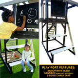 Sportspower Roswell Wooden Swing Set: Play Fort, Bench with Table, Sandbox, Trapeze, and 8' Slide - Black, Green and White Sportspower
