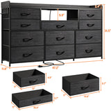 EnHomee Dresser TV Stand with 11 Drawers for 60" TV Stand for Bedroom with LED Lights & Power Outlets Long Dresser for Bedroom with Shelves & 4 Hooks Sturdy Metal Frame & Wood Top, Charcoal Black EnHomee