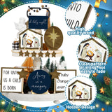 Bucherry Christmas Christian Jesus Nativity Tiered Tray Decor Farmhouse Angels Mangers Jesus' Birth Wooden Christian Decor for Home Table Mantel Bucherry