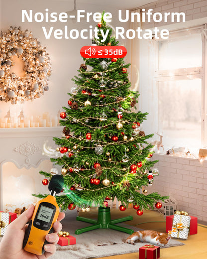 Rotating Christmas Tree Stand for Artificial Trees, 360-Degree Adjustable Tree Stand Base for Up to 9FT & 120lb Pre-lit Tree with Remote Control, 4 Built-in Electrical Outlets Revolving Tree Holder