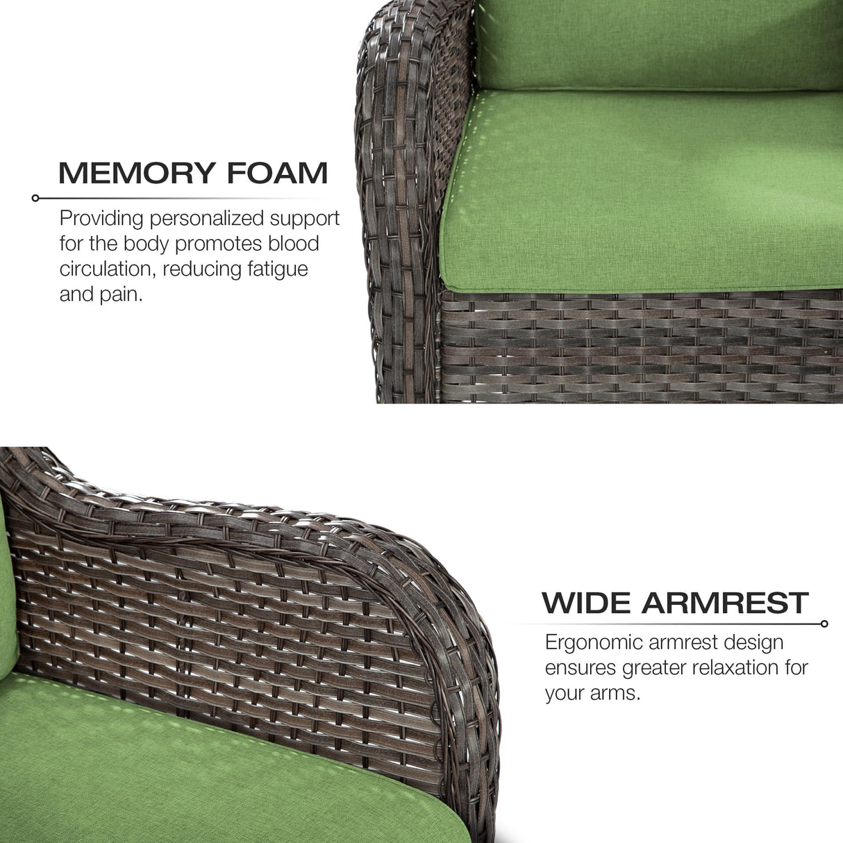 Joyside Wicker Patio Furniture Sets 8 Piece Set with 3-Seat Sofa, 2 Swivel Rocking Armchairs, 2 Armchairs, 2 Ottoman and 1 Side Table Wicker Outdoor Conversation Set(Brown Mixed Gray/Green) Joyside