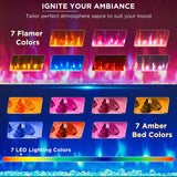 JXQTLINGMU Fireplace TV Stand for 80 Inch TV, Farmhouse Highboy Entertainment Center w/LED Lights & 36" Electric Fireplace, Large Media Console w/Glass Door Cabinet & Storage Drawer, White JXQTLINGMU