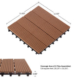 Interlocking Deck Tiles - 6-Pack 11.6-in Wood Plastic Composite All-Weather Outdoor Flooring Balcony Poolside or Patio by Pure Garden (Brown) Pure Garden